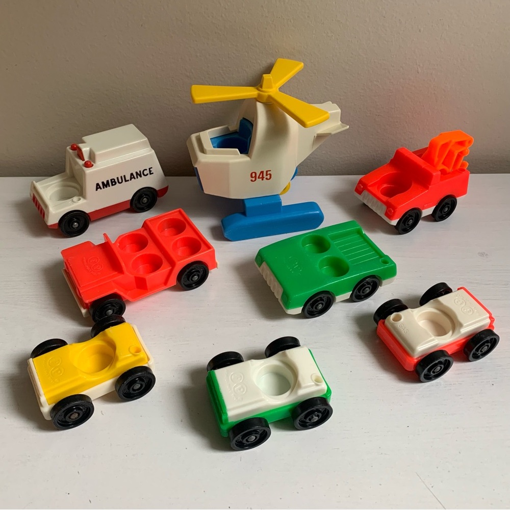 Vintage Fisher-Price Little People 8 Vehicles Ambulance Helicopter Tow Truck Car